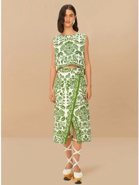 FARM RIO GREEN LENZING SET: TAPESTRY TOP AND SKIRT SET